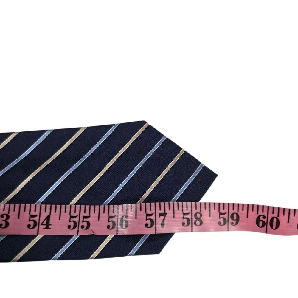 ROUNDTREE & YORKE Striped REPP Silk Handmade Necktie Blue Navy Cream‎ Classic